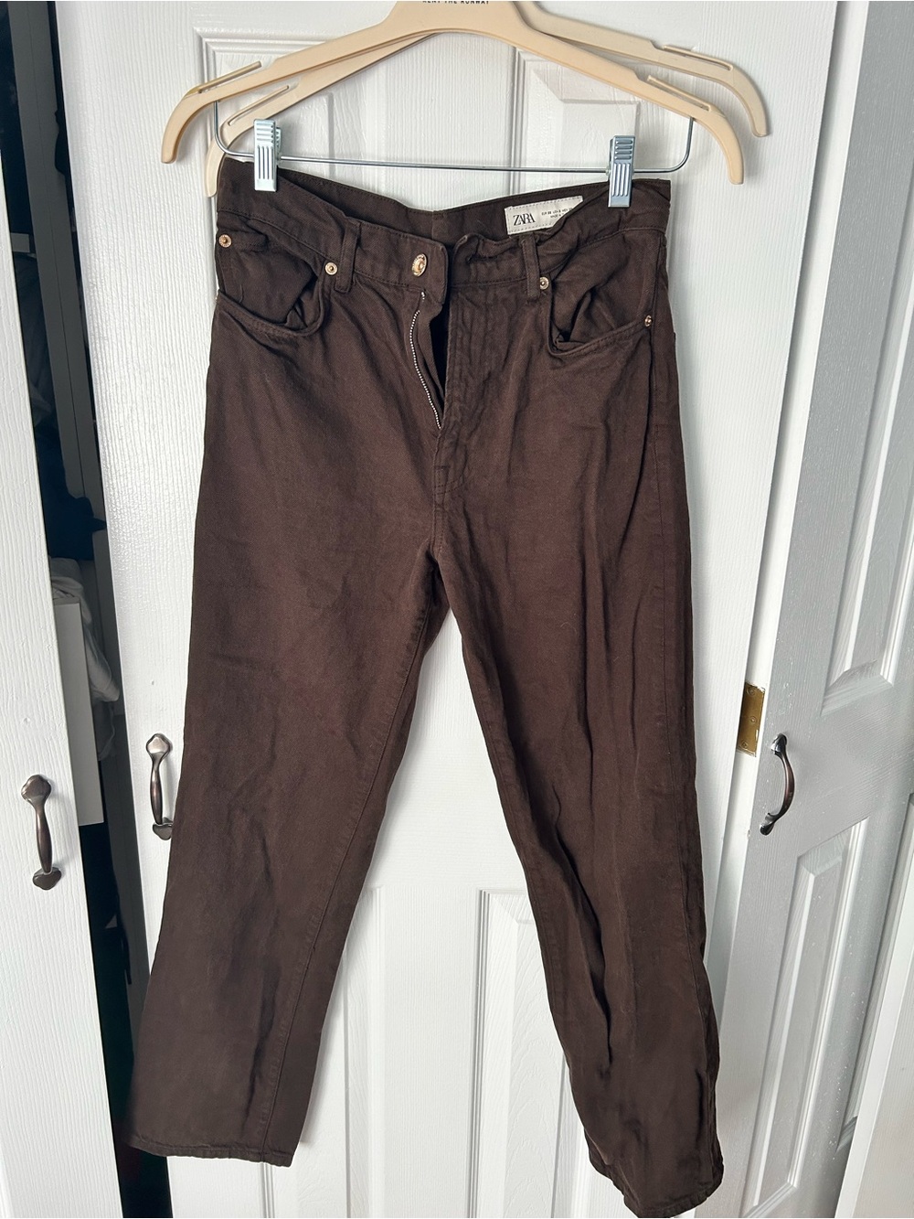 Zara Dark Brown Straight-Leg Pants